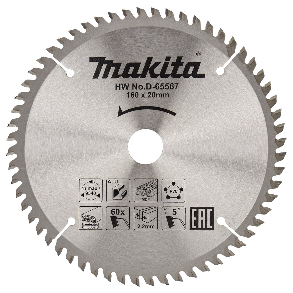 Makita Zubehör D-65567 Kappsägeblatt | verschiedene Materialien | 160x20x2,2 | 60t | 5g - d-65567