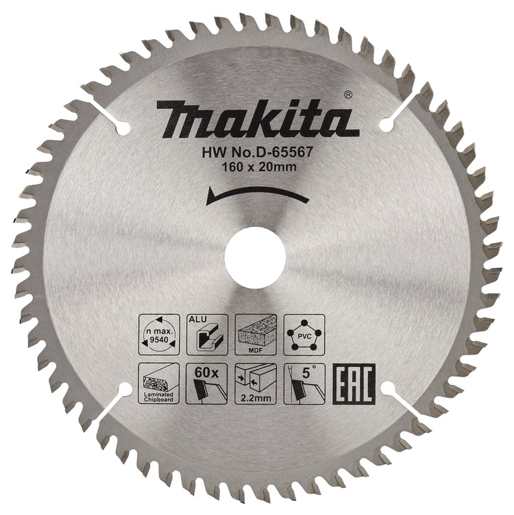Makita Zubehör D-65567 Kappsägeblatt | verschiedene Materialien | 160x20x2,2 | 60t | 5g - d-65567
