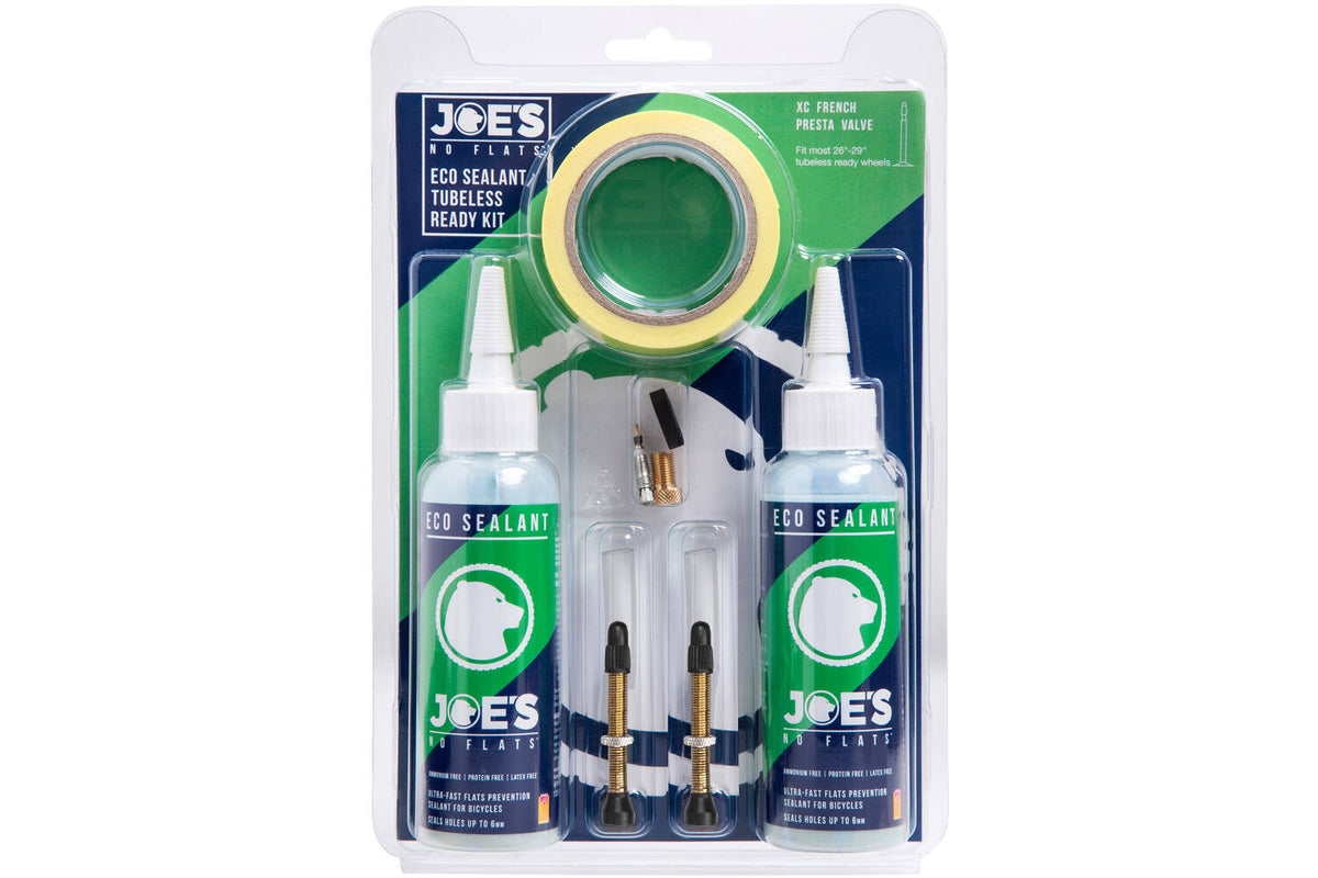 Joes No Flats Tubeless Ready Kit Eco Dichtmittel 48 -mm -Ventil 21mm Klebeband