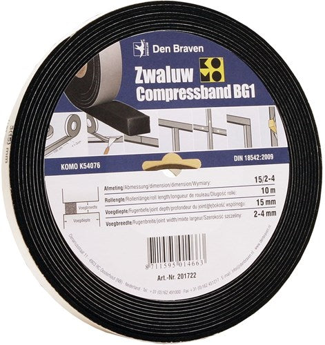 Den Braven Schwalbenkompressenband 10 3 10x15 mm 10m Rolle - 201717 - 201717