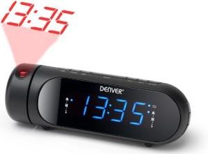 Denver Radiowecker mit Projektions-LED-Doppelalarm schwarz + USB-Anschluss – 8140230