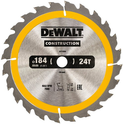 Dewalt Zubehör Kreissägeblatt 184 x 16 x 24 Zähne, positiv 16°, Kerbe 1,8 mm – dt1939-qz