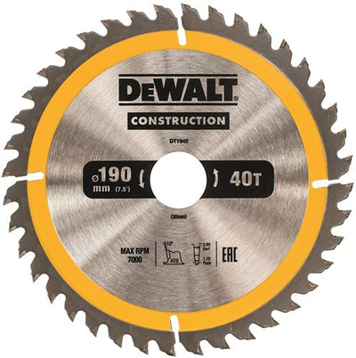 Dewalt Zubehör Kreissägeblatt 190 x 30 x 40 Zähne, positiv 10°, Kerbe 2,6 mm – dt1945-qz