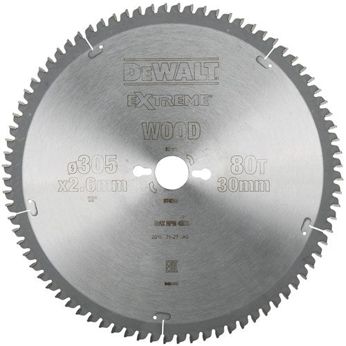Dewalt Zubehör Kreissägeblatt 305x30x80t, Trapez, negativ 5°, Kerbe 2,6mm – dt4283-qz