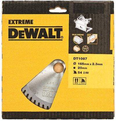 Dewalt-Zubehör Kreissägeblatt (Akku-Tauchsäge), 165 x 20 x 54 Zähne, trapezförmig modifiziert, Kerbe 2,0 mm, harte Materialien, Verbundkunststoffe – dt1087-qz