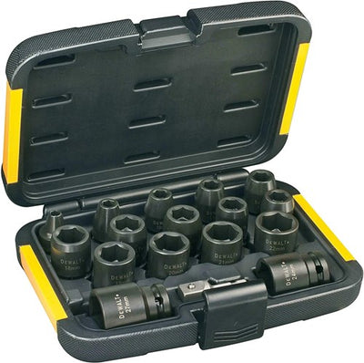 Dewalt Zubehör-Steckschlüsselsatz 17-teilig (6,8,10,11,12,13,14,16,17,18,19,20,21,22,24,27 mm 1 4 auf 1 2 Adapter) – dt7506-qz