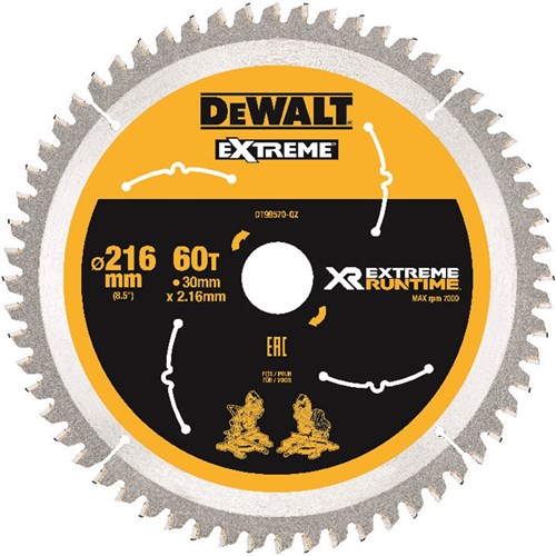 Dewalt Zubehör Extreme Runtime Kreissägeblatt 216 mm x 30 mm 60 Zähne – dt99570-qz