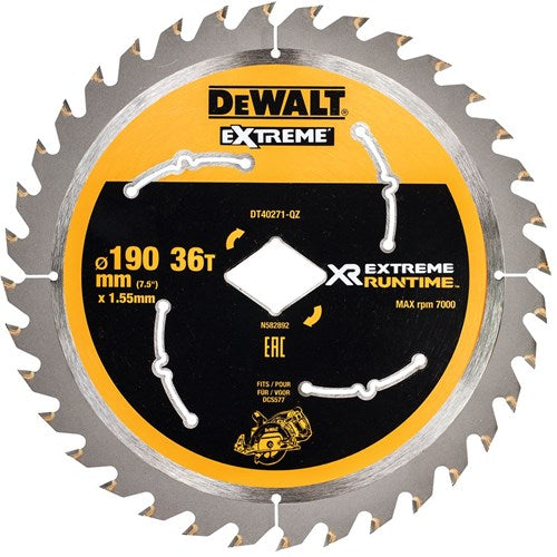 Dewalt Zubehör Extreme Runtime Kreissägeblatt für DCS577 190 mm 36 Zähne (rautenförmige Bohrung) – dt40271-qz
