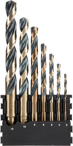 Dewalt-Zubehörhalter + schwarzgoldene Metallbohrer mit rundem Schaft | 7 Stück | 3 mm, 4 mm, 5 mm, 6 mm, 8 mm, 10 mm, 12 mm – dt70829-qz