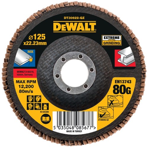 Dewalt Zubehör Lamellenschleifscheibe Extreme 125 x 22,2 mm 80 g – dt30622-qz – 1 Stück – dt30622-qz