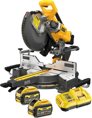 Dewalt dcs781x2-qw 54v xr flexvolt kapp-gehrungssäge | 305mm | 2x 9,0-Ah-Akku + Schnellladegerät - dcs781x2-qw