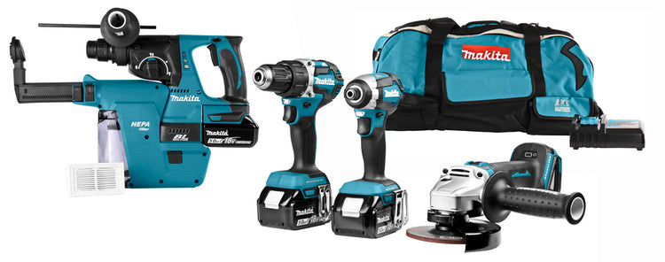 Makita Kombinationsset ddf484 dtd153 dga504 hebr242 18 V 5,0 Ah