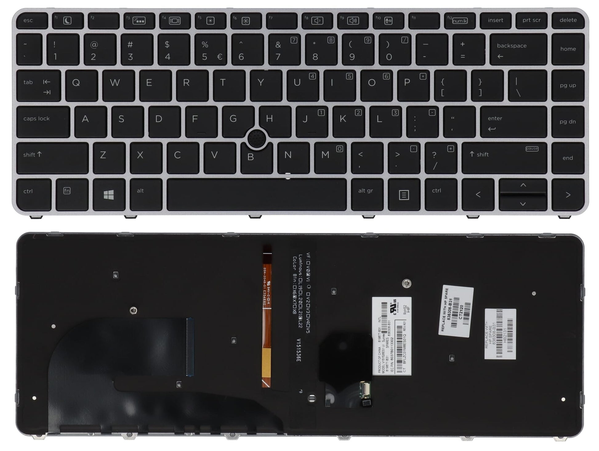 HP Laptop -Tastatur QWERTY Us + Trackpoint, Hintergrundbeleuchtung