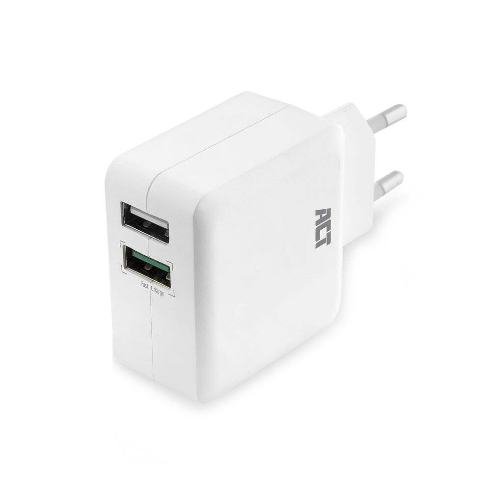 ACT USB-Ladegerät, 2-Poorts, 30W, auf einer Torladung, weiß