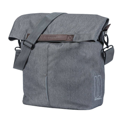 Basil City Shopper - Fahrrad-Shopper, grau meliert, 14-16L, veganes Leder, wasserfester Faltverschluss, Reflexion
