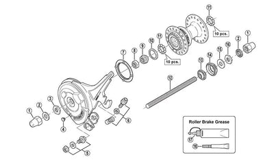 Shimano V-Achse, Konus, linke Nabe, Dyna-Rollenbremsnabe, M9 x 11,94