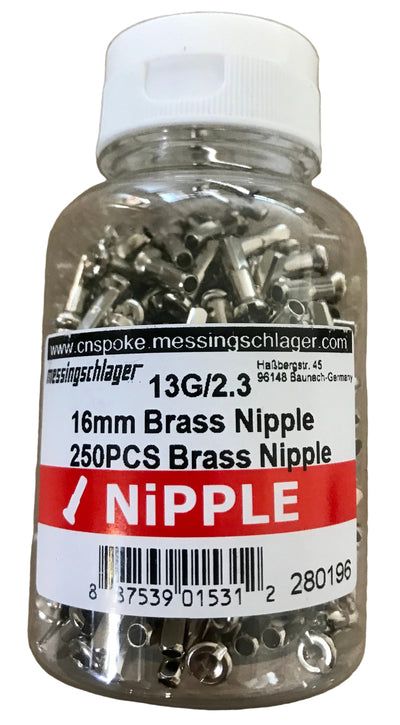 Messinglager und Speichennippel Speiche 13 Felge 14 dünn - 16 mm. (350)