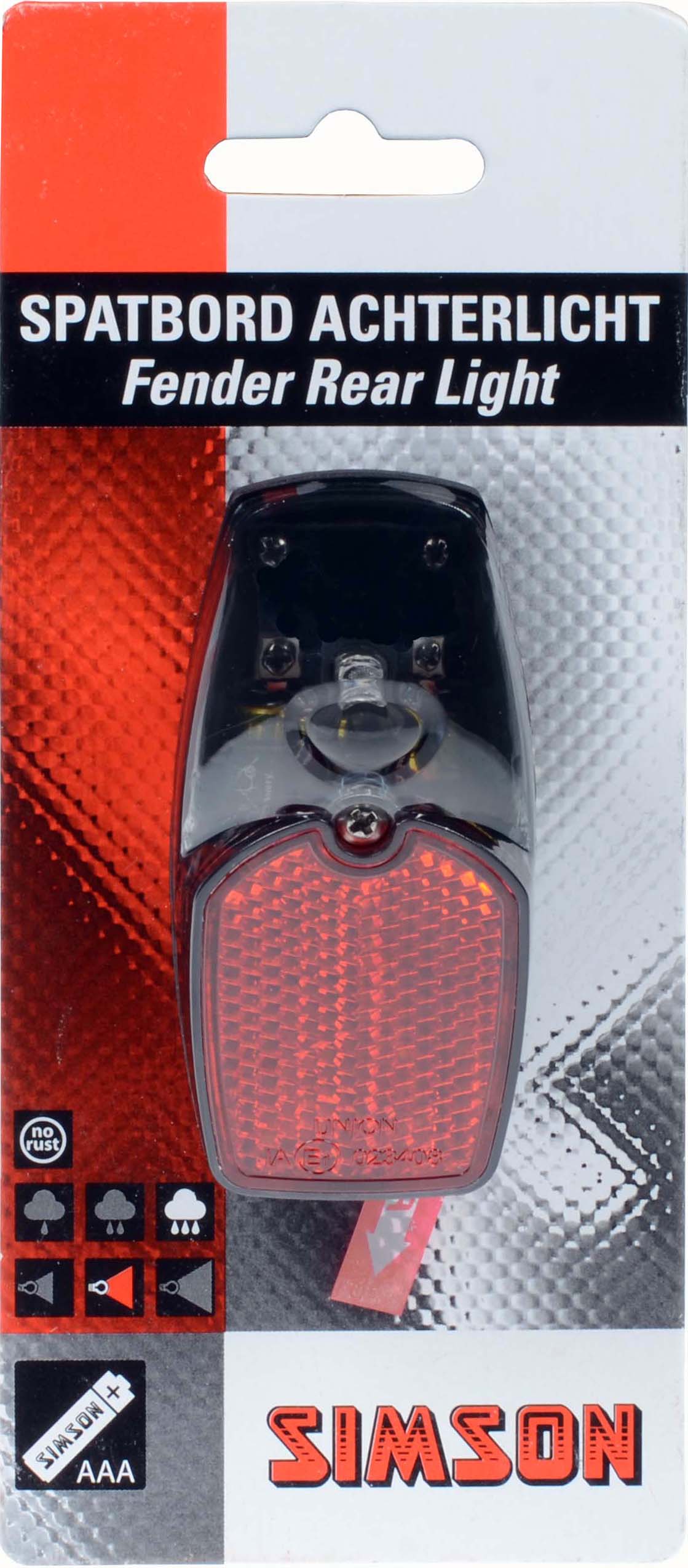 Simson Flügelrücklicht LED inkl. Batterien auf Karte