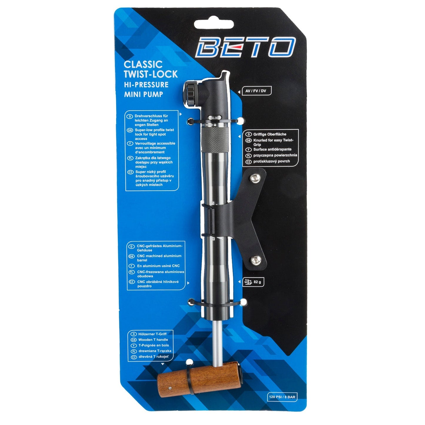 Beto Mini -Pumpe Allu mit klappbarem Holzgriff
