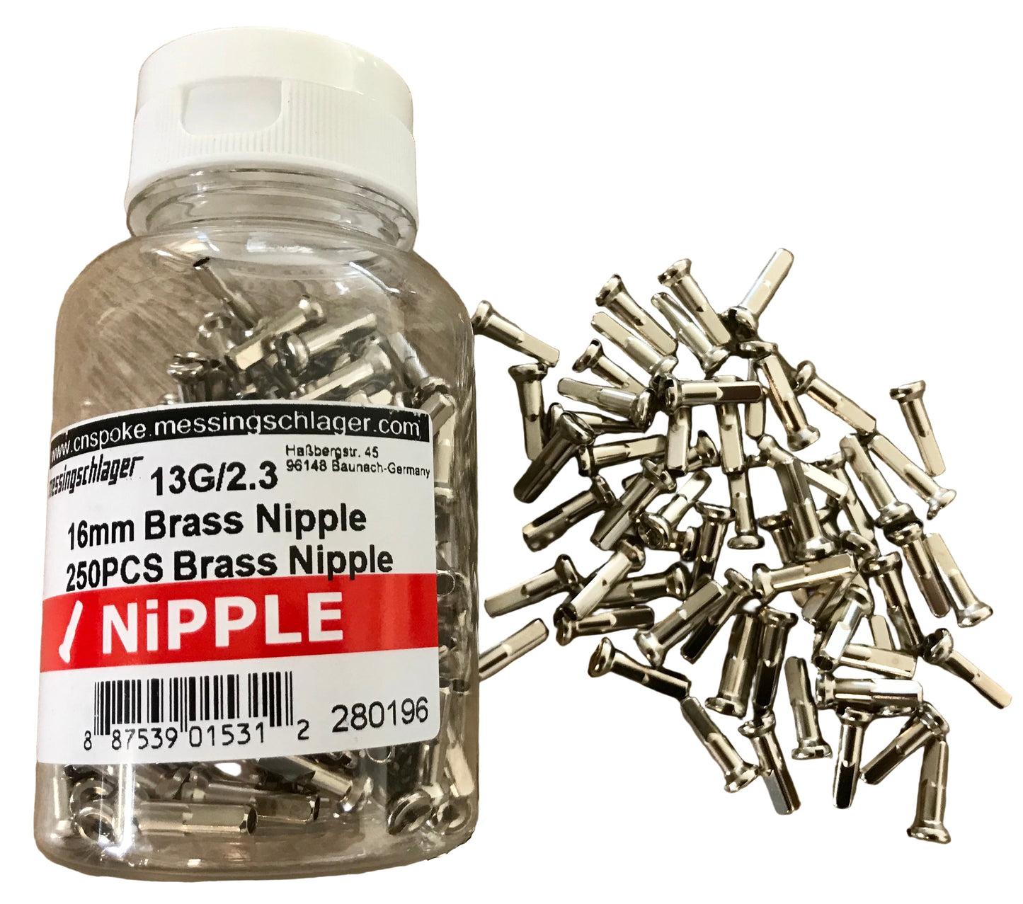 Messinglager und Speichennippel Speiche 13 Felge 14 dünn - 16 mm. (350)