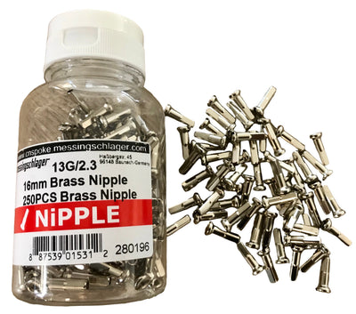 Messinglager und Speichennippel Speiche 13 Felge 14 dünn - 16 mm. (350)