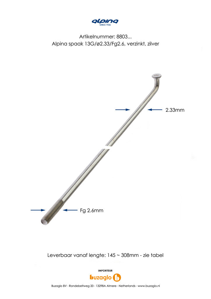 Alpina 13G (2,34 mm) 282 mm Zink (P36)