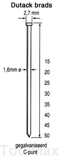 Dutack 1,6 mm Brads | 20mm | 2500 Stück - 5138030