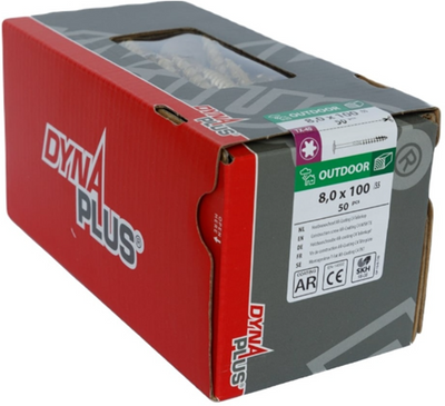 Dynaplus Holzbauschraube AR-Bronze Senkkopf Teilgewinde + Schneidspitze Torx Tx40 8,0x100 55 | 50 Stück - 0286.08.62601