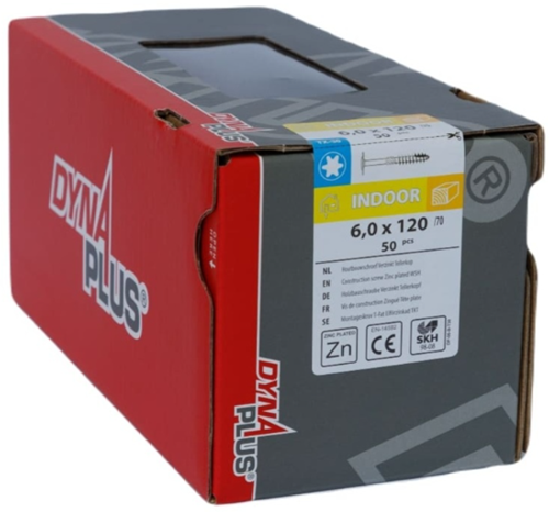 Dynaplus verzinkte Holzbauschraube Gegenkopf Teilgewinde + Schneidspitze Torx TX30 6,0x120 70 | 50 Stück - 0286.01.50801