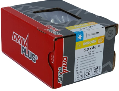Dynaplus Holzbauschraube verzinkt Gegenkopf Teilgewinde + Schneidspitze Torx Tx30 6,0x80 42 | 50 Stück - 0286.01.50401