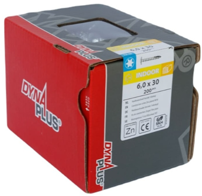 Dynaplus verzinkte Holzbauschraube Gegenkopf Vollgewinde + Schneidspitze Torx TX30 6,0x30 | 200 Stück - 0286.01.49201