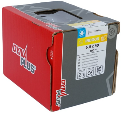 Dynaplus Holzbauschraube verzinkt Gegenkopf Vollgewinde + Schneidspitze Torx Tx30 6,0x60 | 100 Stück - 0286.01.50001