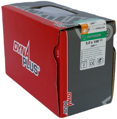 Dynaplus Uni-Schraube Spanplattenschraube Ar-Beschichtung Flachkopf Teilgewinde Torx Tx25 5,0x100 55 | 200 Stück - 0281.08.42601