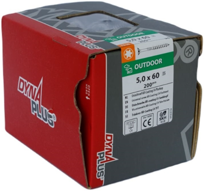 Dynaplus Uni-Schraube Spanplattenschraube Ar-Beschichtung Flachkopf Teilgewinde Torx Tx25 5,0x60 35 | 200 Stück - 0281.08.42001