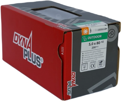 Dynaplus Uni-Schraube Spanplattenschraube Ar-Beschichtung Flachkopf Teilgewinde Torx Tx25 5,0x80 42 | 200 Stück - 0281.08.42401
