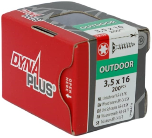 Dynaplus Uni-Schraube Spanplattenschraube Ar-Beschichtung Flachkopf Vollgewinde Torx Tx15 3,5x16 | 200 Stück - 0281.08.16701