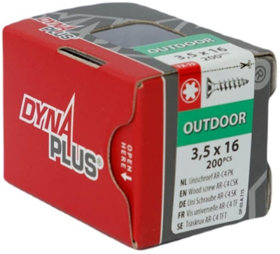 Dynaplus Uni-Schraube Spanplattenschraube Ar-Beschichtung Flachkopf Vollgewinde Torx Tx15 3,5x16 | 200 Stück - 0281.08.16701