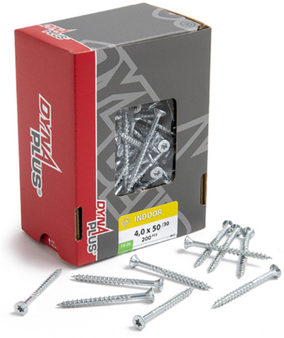 Dynaplus Unischraube Spanplattenschraube verzinkt Flachkopf Teilgewinde Torx TX20 ​​4,0x50 30 | 200 Stück - 0281.01.25902