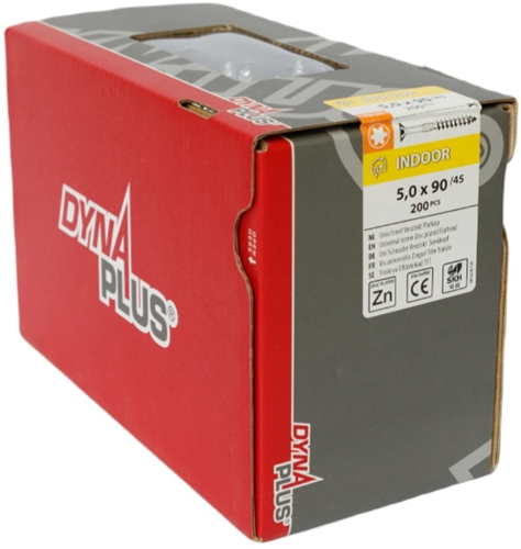 Dynaplus Unischraube Spanplattenschraube verzinkt Flachkopfteilgewinde Torx TX25 5,0x90 45 | 200 Stück - 0281.01.42501