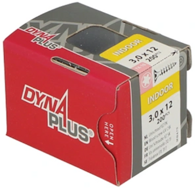 Dynaplus Unischraube Spanplattenschraube verzinkt Flachkopf Vollgewinde Torx TX10 3,0x12 | 200 Stück - 0281.01.12401