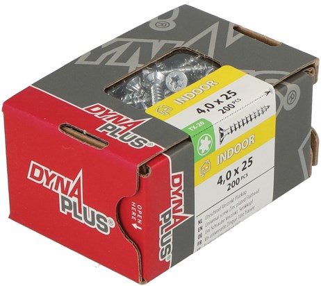 Dynaplus Uni-Schraube Spanplattenschraube verzinkt Flachkopf Vollgewinde Torx TX20 ​​4,0x25 | 200 Stück - 0281.01.25101