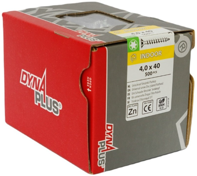Dynaplus Uni-Schraube Spanplattenschraube verzinkt Flachkopf Vollgewinde Torx TX20 ​​4,0x40 | 500 Stück - 0281.01.25603