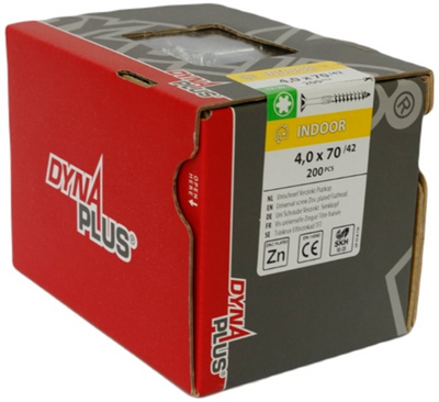Dynaplus Uni Screw Spanplattenschraube VZ (verzinkt) PK (Flachkopf) Torx Tx20 4,0x70 42 | 200 Stück - 0281.01.26201
