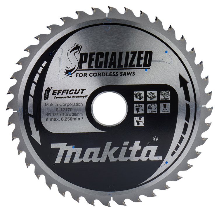 Makita Zubehör Kreissägeblatt WPC | Wirkung 185x30x1,5 40t 15g - e-12170 e-12170