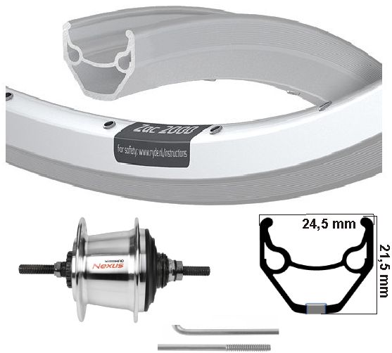 KGS Hinterrad 28 Zoll (622) Zac 2000 Silber Nexus 7 Rollerbrake