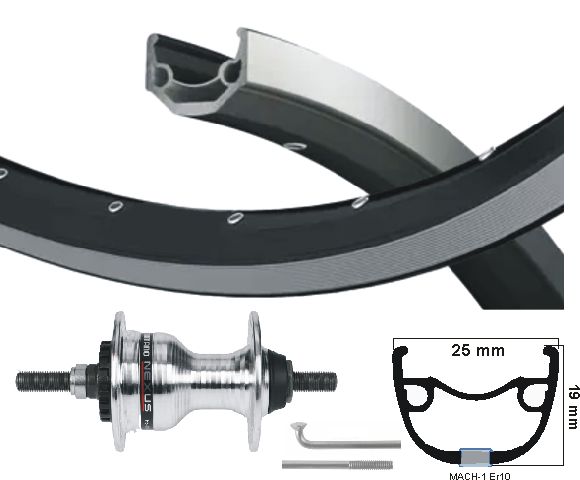 KGS -Vorderrad 28 Zoll (622) ZAC19 Schwarz Silber Rollerbrake feste Achse