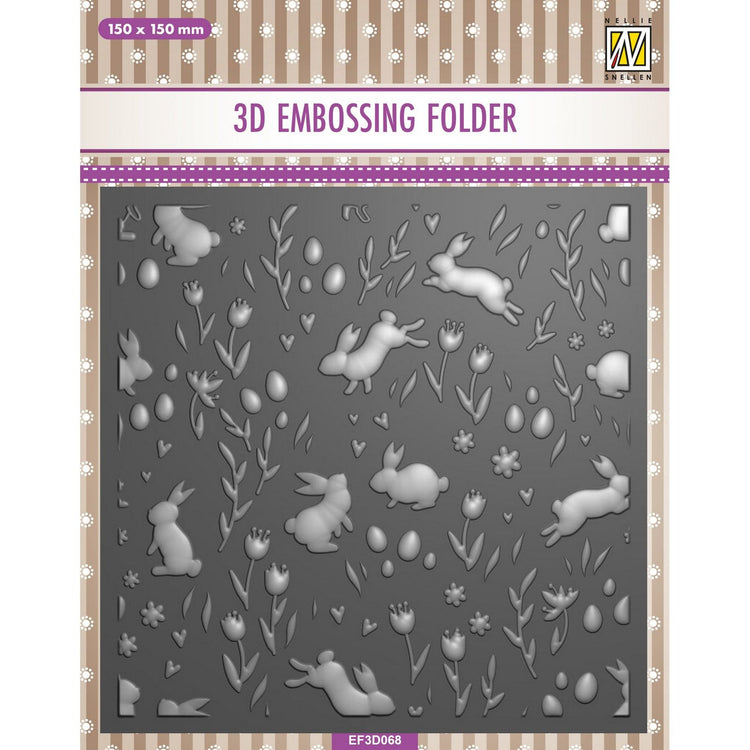 Nellies Wahl • 3D-Prägefolder Hintergrund Hasen und Tulpen 15x15cm