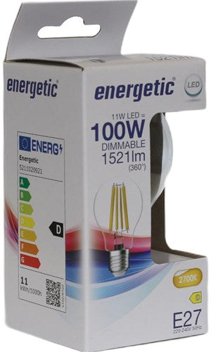 Energetische LED-Leuchte, E27, 11–100 W, 2700 K, Filament, klar, dimmbar – 2720350