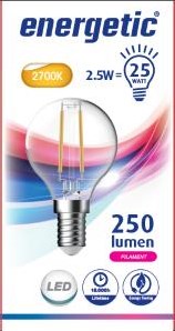 Energetische LED-Kugel E14 2,1-25W 2700K Filament klar - 2720210