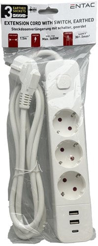 Entac TCD RA 3V 1,5 m Kabel mit 2xUSB und 1xUSB-C + Schalter weiß - 6872630